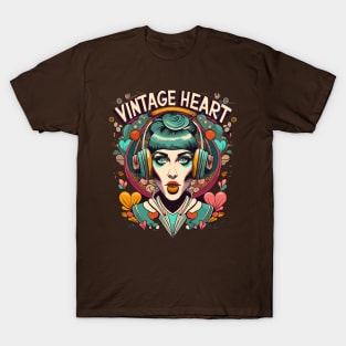 Vintage Heart Girl Illustration T-Shirt